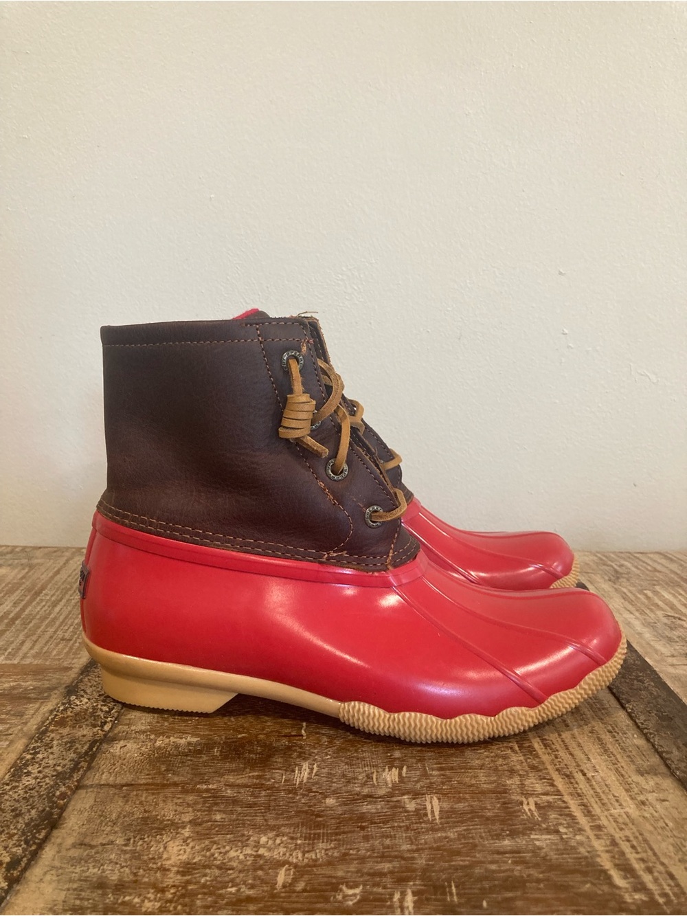 Sperry Womens Red Saltwater Waterproof Rubber Boots Sz 7 Duck Boots Mud Chore